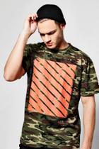 Boohoo Oversized Camo Print T Shirt With Orange Print Khaki