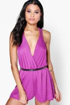 Boohoo Alex Strappy Wrap Front Playsuit Violet