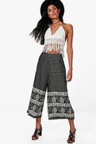 Boohoo Dawna Border Print Wide Leg Trousers