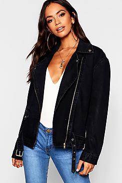 Boohoo Oversized Denim Biker Jacket