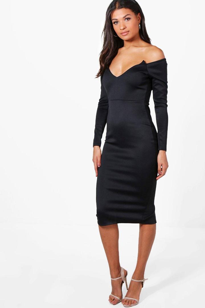 Boohoo Reeva Off Shoulder Neck Detail Midi Dress Black