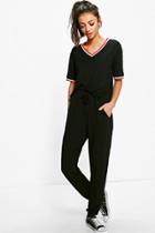 Boohoo Tall Abra Sports Rib Detail T-shirt & Jogger Set Black