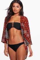 Boohoo Anya Burnt Aztec Beach Kimono Orange