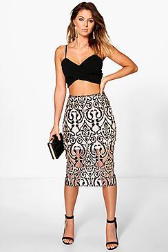 Boohoo Boutique Avianna Glitter Velvet Midi Skirt