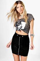 Boohoo Indi Tab Top Zip Front Suedette A Line Mini Skirt