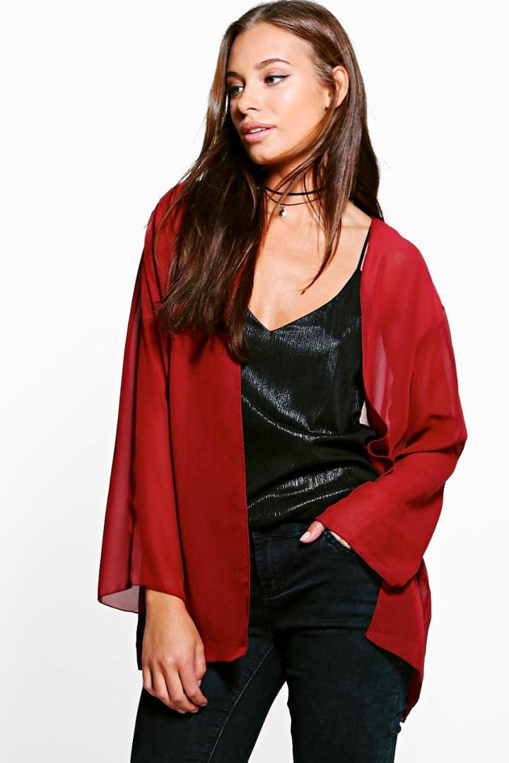 Boohoo Darcey Chiffon Kimono Wine