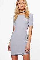 Boohoo Petite Harriet Curved Hem Ribbed Bodycon Dress