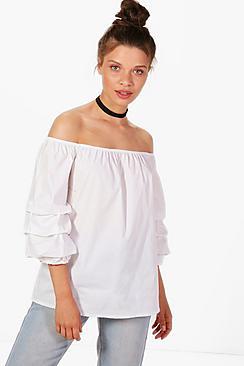 Boohoo Emily Woven Off The Shoulder Crop Top