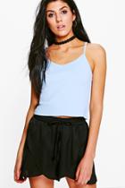 Boohoo Nadia V Neck Strappy Cropped Tank Top Blue