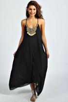 Boohoo Ida Beaded Necklace Dip Hem Maxi Dress Black