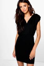 Boohoo Anne Crepe Wrap Over Bodycon Dress Black