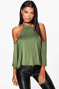 Boohoo Sophia  Slinky Cut Away Oversized Top