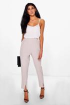 Boohoo Myah Split Front Slim Line Ankle Grazer Trousers Grey