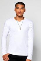 Boohoo Long Sleeve Grandad Collar T-shirt White