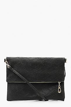 Boohoo Faux Snake Foldover Clutch & Strap