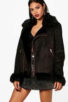 Boohoo Boutique Faux Fur Collar And Cuff Aviator Jacket