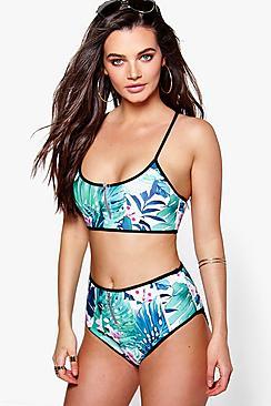 Boohoo Goa Boutique Neoprene Tropical Print Crop Bikini