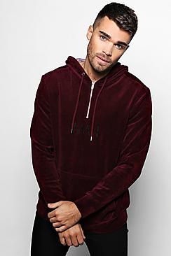 Boohoo Velour Man Embossed Hoodie