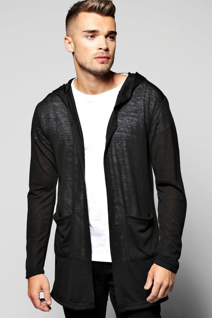 Boohoo Longline Lightweight Cardigan With Pockets Black