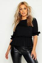 Boohoo Plus Ruffle Sleeve And Hem Peplum Top