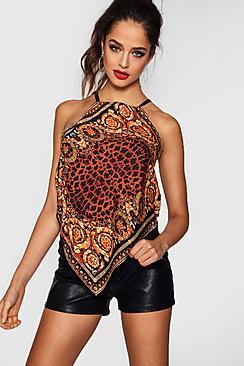 Boohoo Tall Georgia Animal Scarf Print Hanky Hem Cami