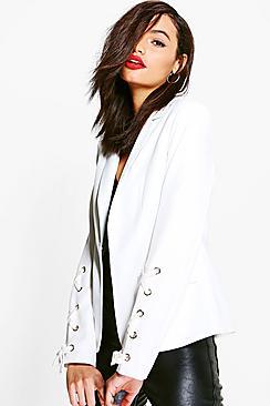 Boohoo Rebecca Lace Up Sleeve Woven Lined Blazer