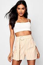 Boohoo Nancy Striped Tie Belt Shorts