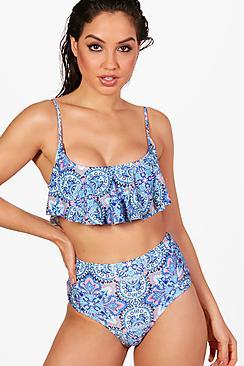 Boohoo Ibiza Mix & Match Tile Print Ruffle Top