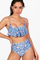 Boohoo Ibiza Mix & Match Tile Print Ruffle Top