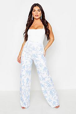 Boohoo Vintage Floral Print Wide Leg Trousers