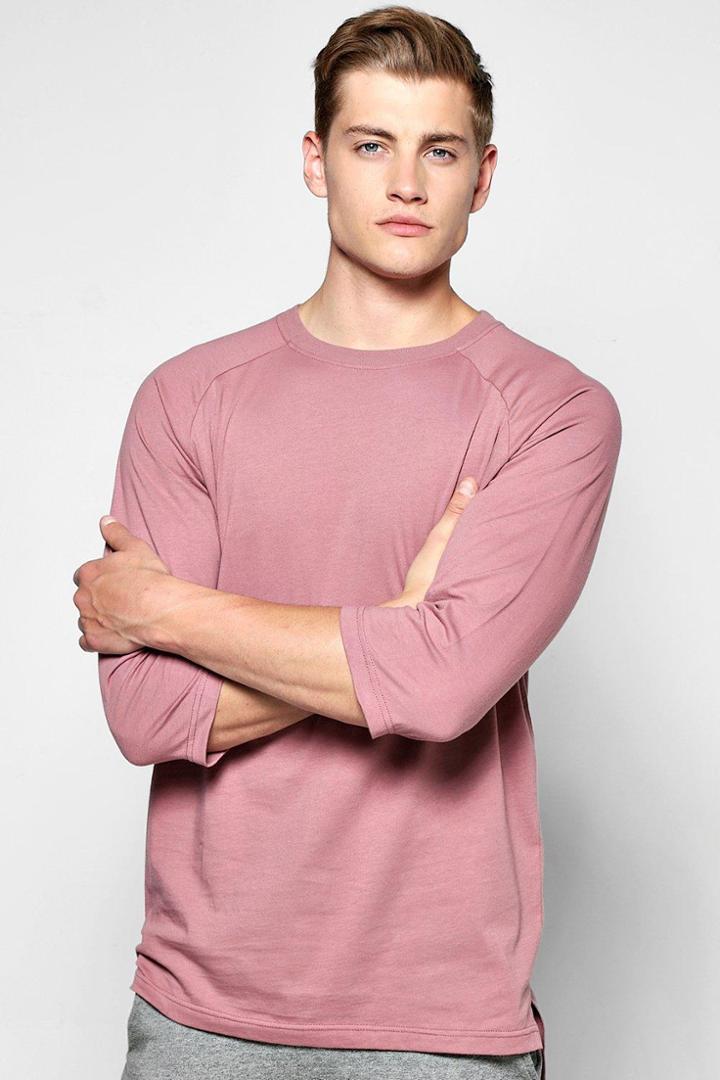 Boohoo 3/4 Sleeve T Shirt With Stepped Hem Rose