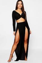 Boohoo Slinky Knot Front Off Shoulder Top + Maxi Skirt Co-ord