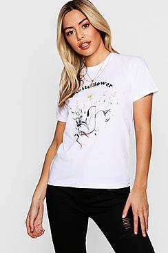 Boohoo Petite Wild Flower Slogan T-shirt