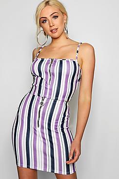 Boohoo Millie Multi Stripe Zip Crop Mini Skirt Co-ord
