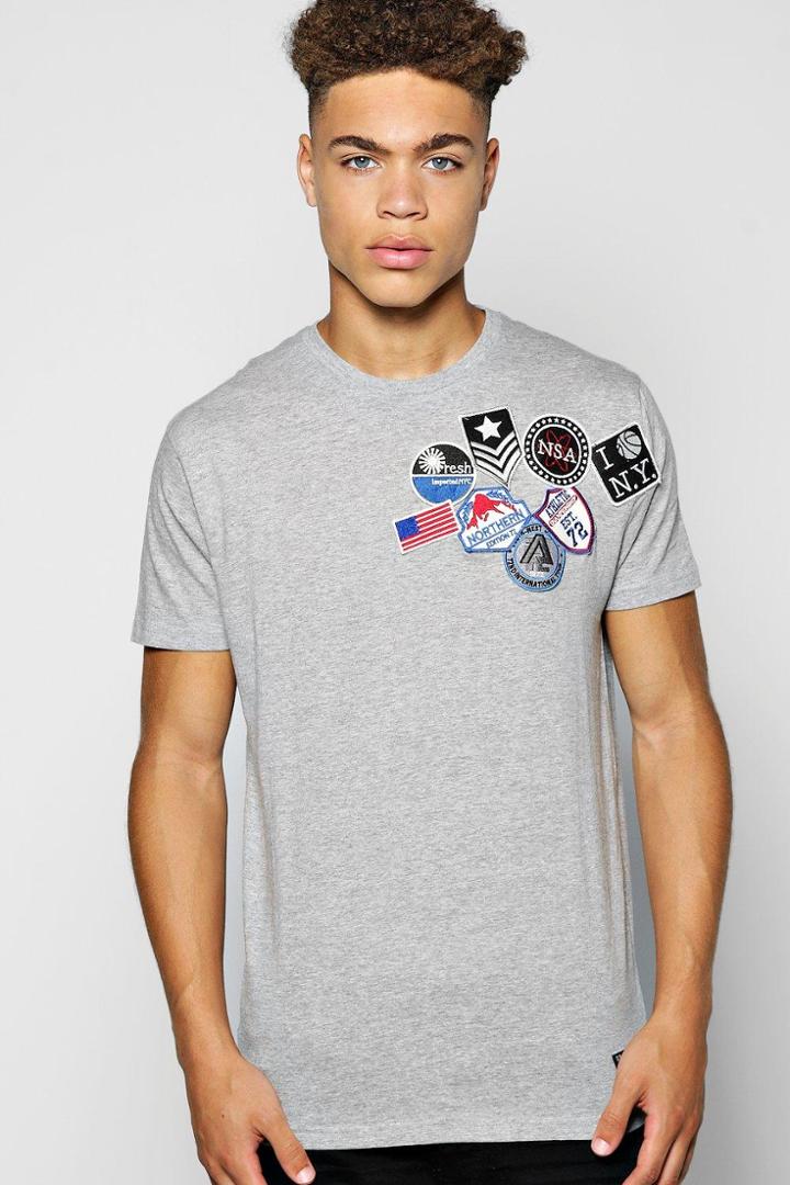 Boohoo Badged Crew Neck T Shirt Grey
