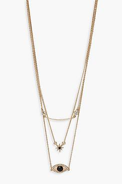 Boohoo Eye & Star Diamante Delicate Layered Necklace