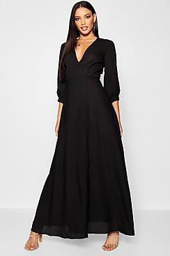 Boohoo Blouson Sleeve Wrap Maxi Dress