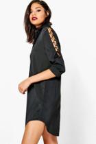 Boohoo Georgie Lace Up Shoulder Detail Shirt Dress Black