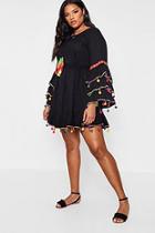 Boohoo Plus Emma Tassel Trim Flare Sleeve Beach Dress