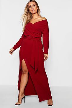 Boohoo Plus Off The Shoulder Wrap Dress