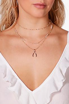 Boohoo Jodie Layered Lucky Wishbone Chain Choker