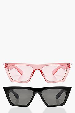 Boohoo Erin 2 Pack Flat Top Slim Cat Eye Sunglasses