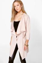 Boohoo Paige Waterfall Skinny Belt Duster Stone