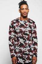Boohoo Longline Camo Jacquard Jumper Wine