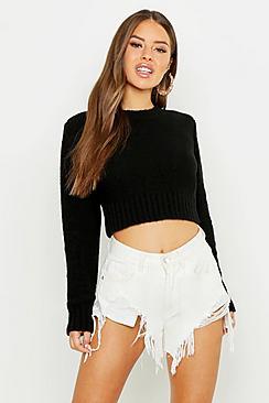 Boohoo Petite Textured Cropped Long Sleeve Jumper