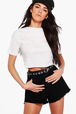 Boohoo Hope Ribbed Ruffle Hem T-shirt
