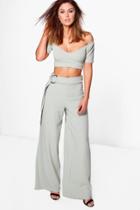 Boohoo Ciara Circle Ring Trouser & Crop Co-ord Set Sage