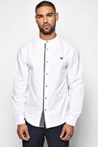 Boohoo Contrast Placket Long Sleeve Grandad Shirt White