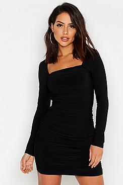 Boohoo Slinky Ruched Front Bodycon Dress