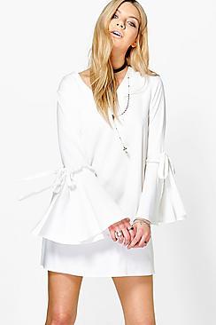 Boohoo Rebecca Ruffle Tie Sleeve Shift Dress